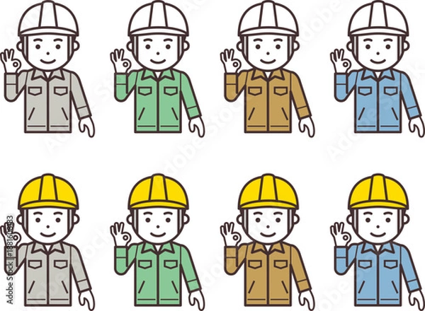 Fototapeta OKサインをするヘルメットと作業服を着用した男性のアイコン