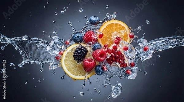 Obraz Fresh Mixed Fruit Splash for Refreshing Taste
