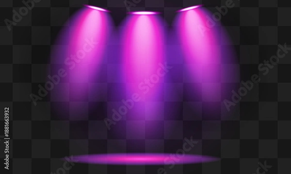 Obraz Three purple spotlights on stage