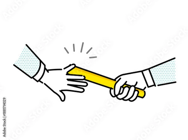 Obraz バトンを次世代の若者に手渡す手のイラストー企業ー工業、倉庫、運送系ービジネスアイコンイラスト素材