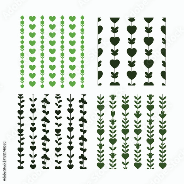 Obraz Green botanical leaf pattern set with heart shaped foliage designs