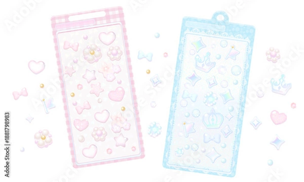 Obraz 立体感のある装飾シールが集まったシートのイラスト