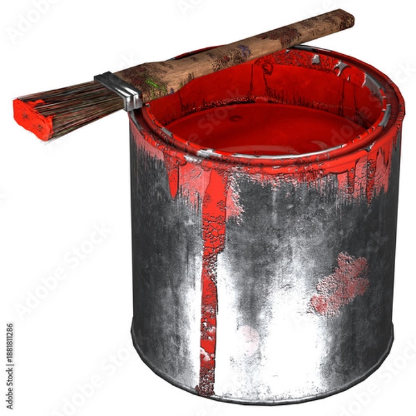 Obraz Used Open Red Paint Can with Brush