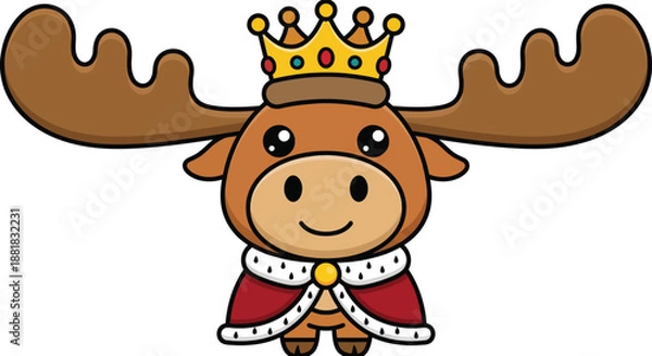 Obraz Royal Moose Cartoon Character – Crown & Cape Flat Vector
