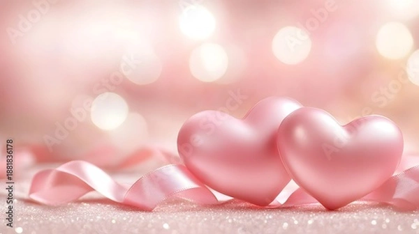 Obraz Floating pink hearts, romantic.