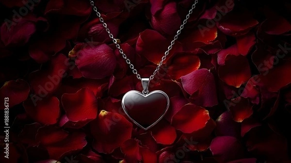 Obraz Silver heart, rose petals.