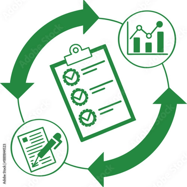 Fototapeta Flat content workflow icon minimal green vector illustration