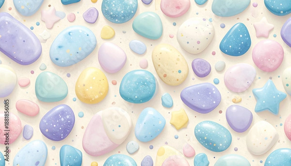 Obraz パステル調の可愛いキャンディーと星のポップな背景