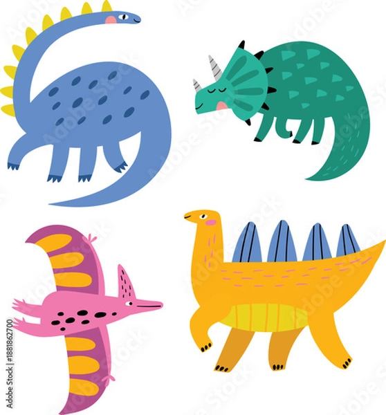 Obraz Dinosaurs, 4 characters. Vector set.