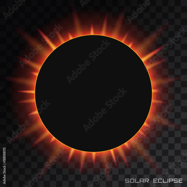 Obraz Vector total solar eclipse with corona on transparent background.
