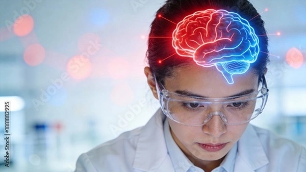 Obraz Scientist with glowing brain graphic