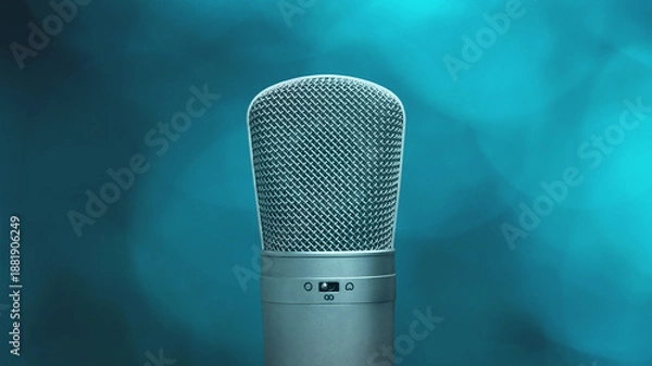 Obraz microphone on lighting dark blue background