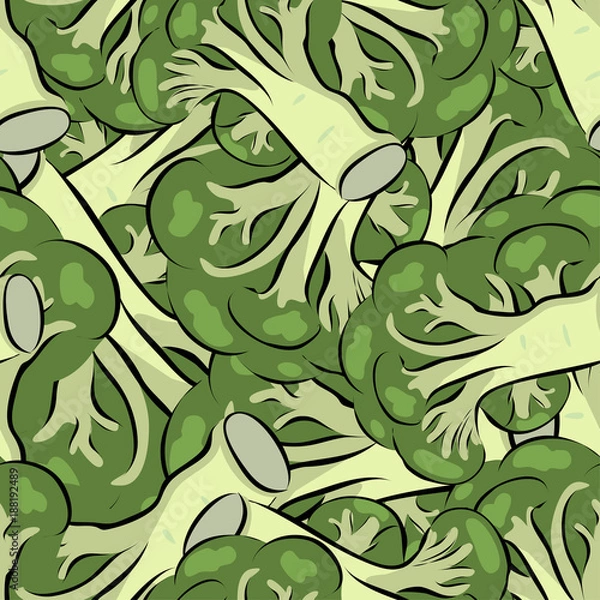 Fototapeta Seamless pattern hand drawn broccoli, vector