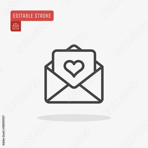 Obraz Outline Love Letter icon isolated on grey background. Open envelope pictogram. Valentines day symbol for website design, mobile application, ui. Editable stroke. Vector illustration. Eps10
