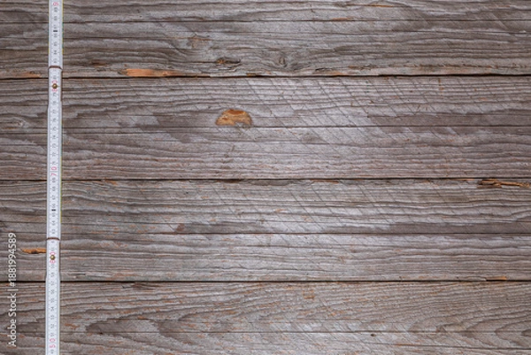 Obraz Rustic Wooden Workbench Background With Measuring Tape
