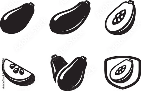 Obraz Papaya fruit icon bundle silhouette set