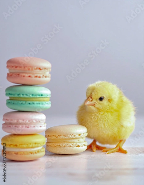 Obraz Small chick beside stacked macarons
積み重ねたマカロンの横にいるひよこ
