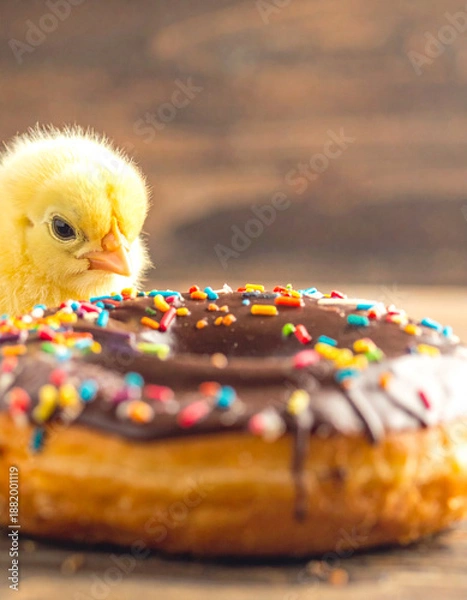 Obraz Cute chick with chocolate donut
チョコレートドーナツとひよこ