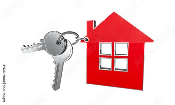 Obraz House shape keyring with keys isolated 3d