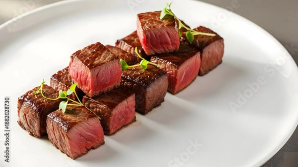 Obraz Premium Beef Cubes Served Gourmet Style