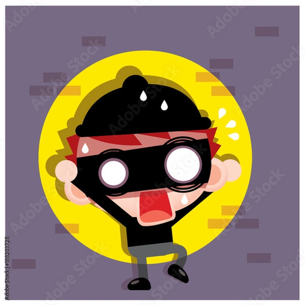 Fototapeta Vector thief, robber character waring mask got arrested.