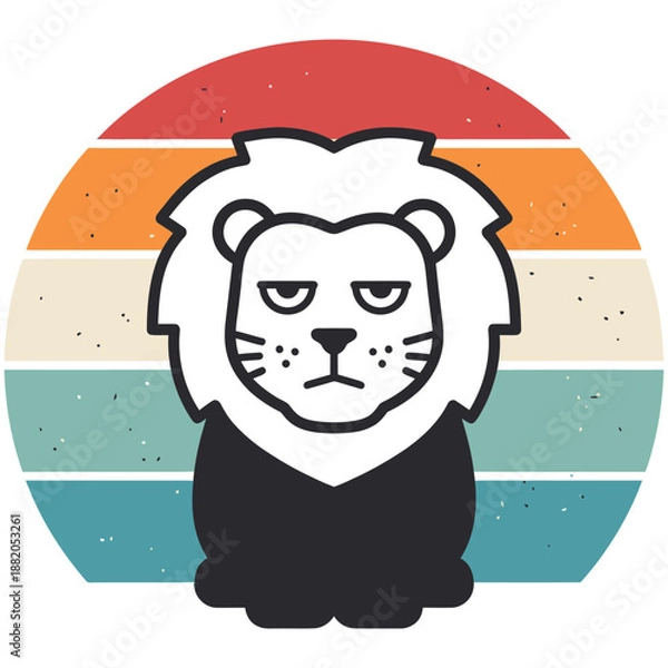 Obraz Retro Sunset Grumpy Lion – Minimal Flat Vector