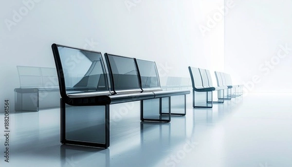 Obraz ミニマルな風景に佇むシンプルなベンチのコピースペース／Minimal Scene with Simple Bench and Copy Space
