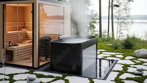 Fototapeta Contrast Therapy Setup Sauna