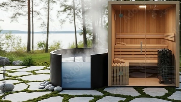 Fototapeta Contrast Therapy Setup Sauna