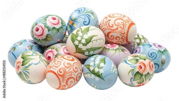 Obraz Painted Easter Eggs Pile on Transparent Background PNG
