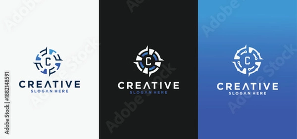 Obraz Compass logo design set, compass alphabet technology logo.