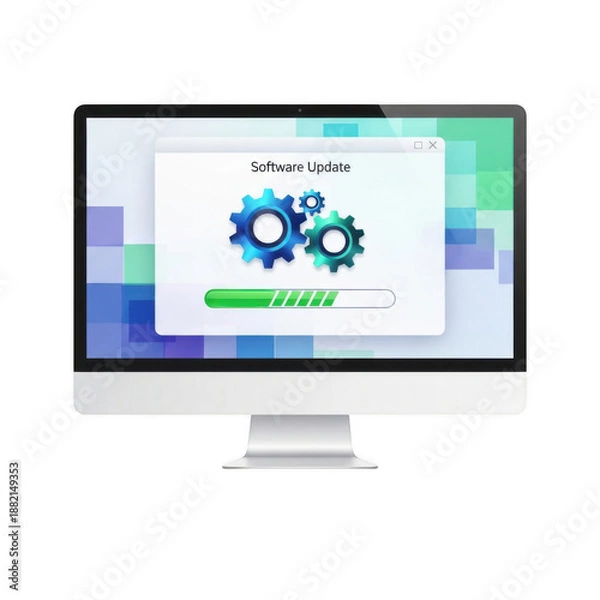 Obraz Computer screen displaying gears and loading bar isolated on transparent background