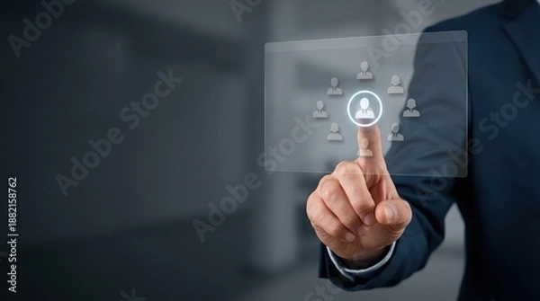 Obraz Businessperson selecting candidate on digital interface, talent selection