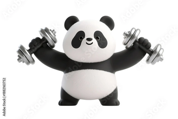 Obraz Cute panda lifting weights with dumbbells