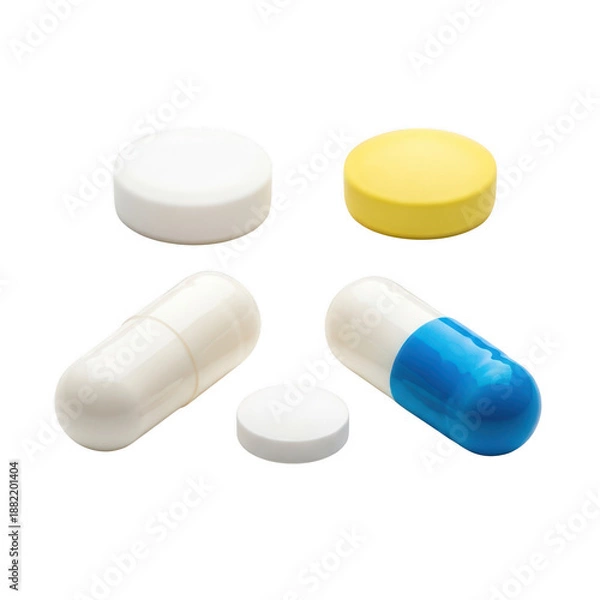 Obraz Assorted pills and tablets isolated on transparent background