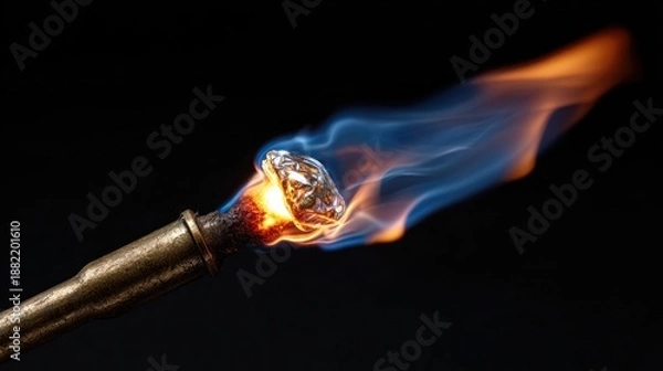 Obraz Torch flame focused on small object against a dark background concept