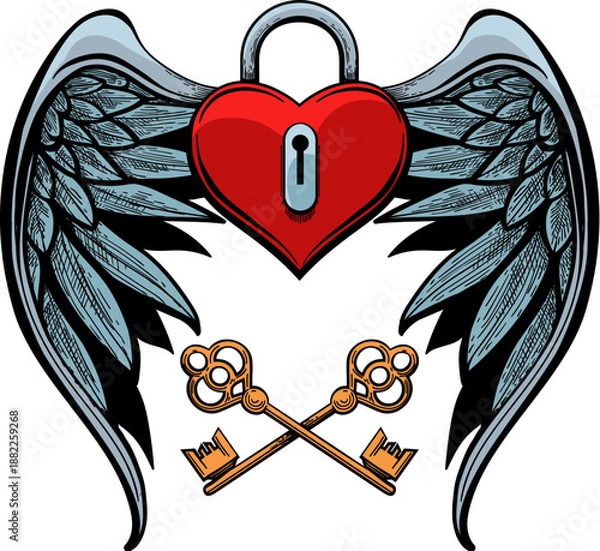 Obraz Heart shaped winged padlock