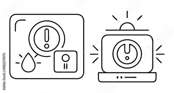 Obraz Alert and warning system icons: sensor, liquid level, and status indicator.