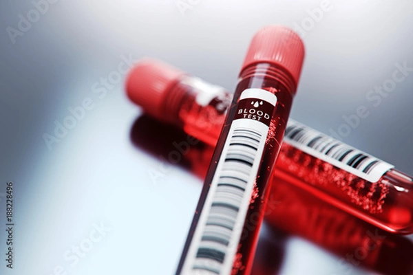 Obraz Molecule of DNA forming inside the test tube in the blood test equipment.3d rendering,conceptual image.