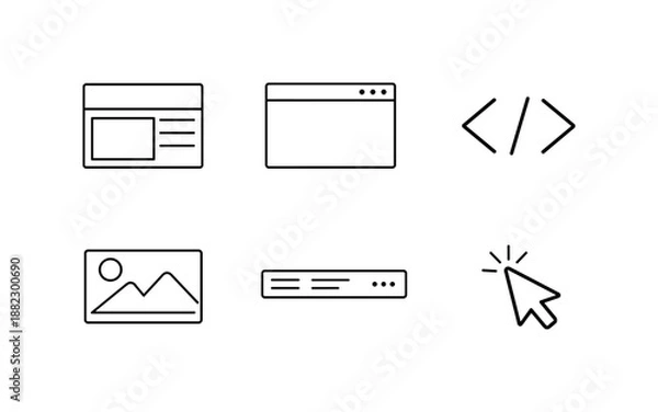 Obraz Collection of simple line icons representing web development and user interface elements