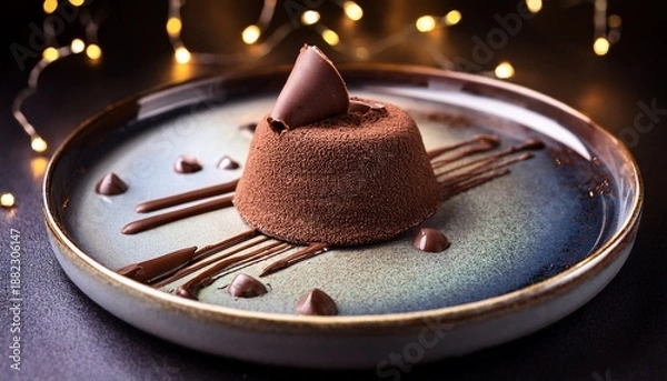 Obraz Chocolate Dessert Served On Ceramic Plate With Creative Presentation