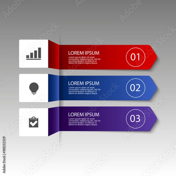 Fototapeta Arrow infographic template. Infographic options banner. Abstract background with 3 steps, parts, stages, processes.