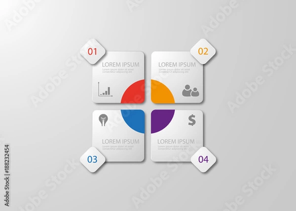 Fototapeta Infographics template four options with square. Can be used for workflow layout, diagram, number options, step up options, web design, presentations