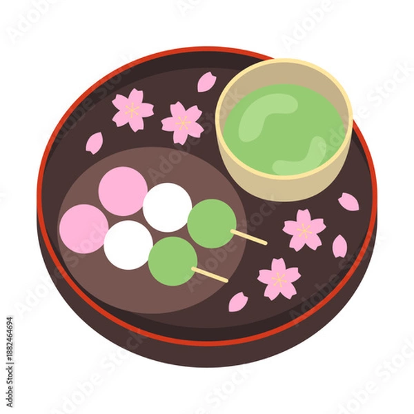 Obraz 三色団子と抹茶の甘味セットイラスト