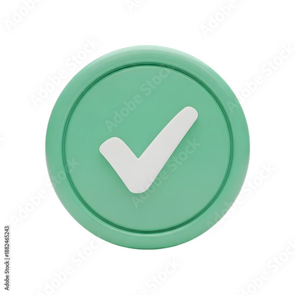 Obraz Green Button with White Checkmark Icon, Approval, Simple Design