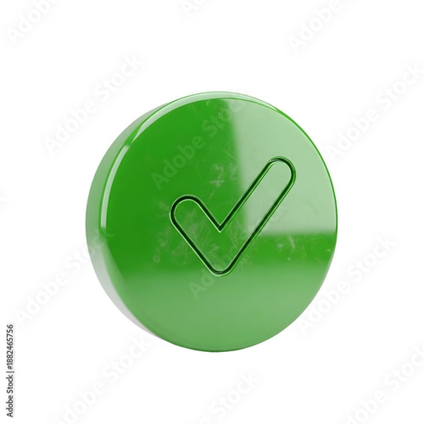 Obraz Green Checkmark Button on White Background, Approval Symbol
