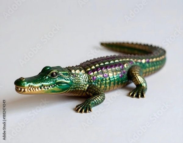 Obraz Small Stylized Alligator Figurine Lying on a Soft Surface