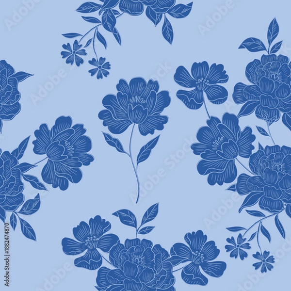 Obraz Elegant Hand Drawn Peony Floral Seamless Pattern