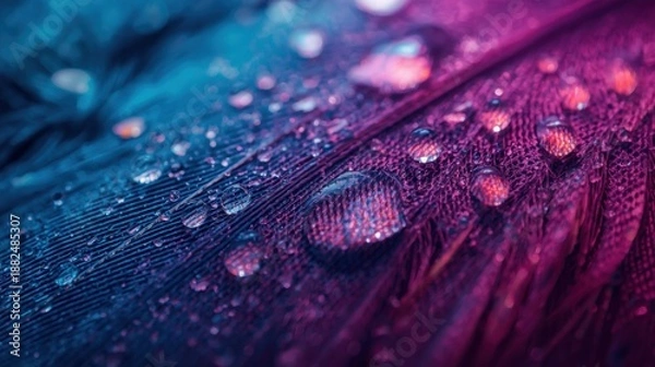 Obraz Vibrant feather with dew drops