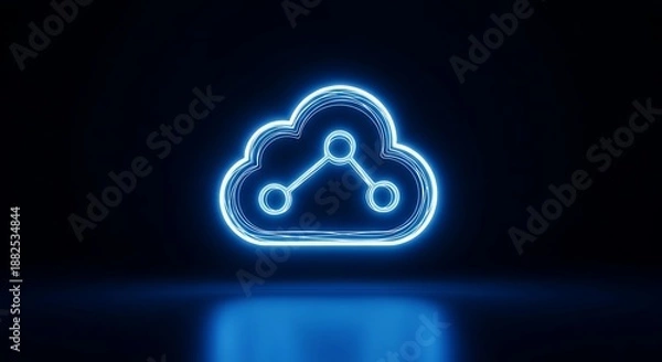 Obraz Futuristic neon cloud computing data share network technology concept.